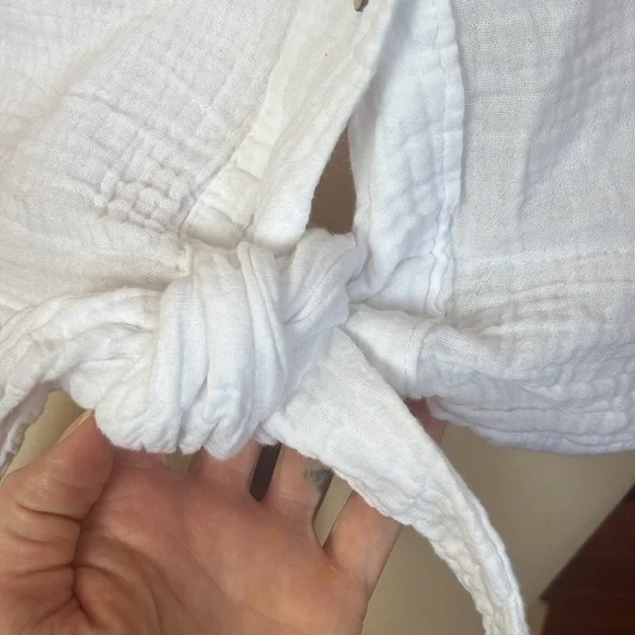 EUC Just living 100% cotton tie front white top - Picture 5 of 13